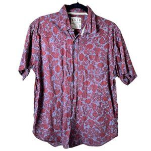 VSTR PREMIUM Linen Blend Short Sleeve Button Down Printed Shirt Size Large